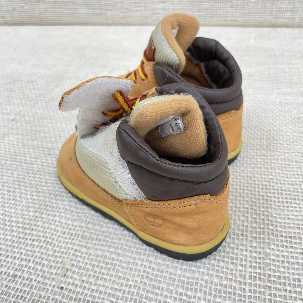 Timberland Infant Baby Boots Tan Leather Lace Up Hook and Loop‎ Sz 4